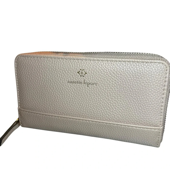 Nanette Lepore Pebble Leather Zip Wallet/Phone Case-Blush Pink/Gold Logo Accents - Picture 1 of 12